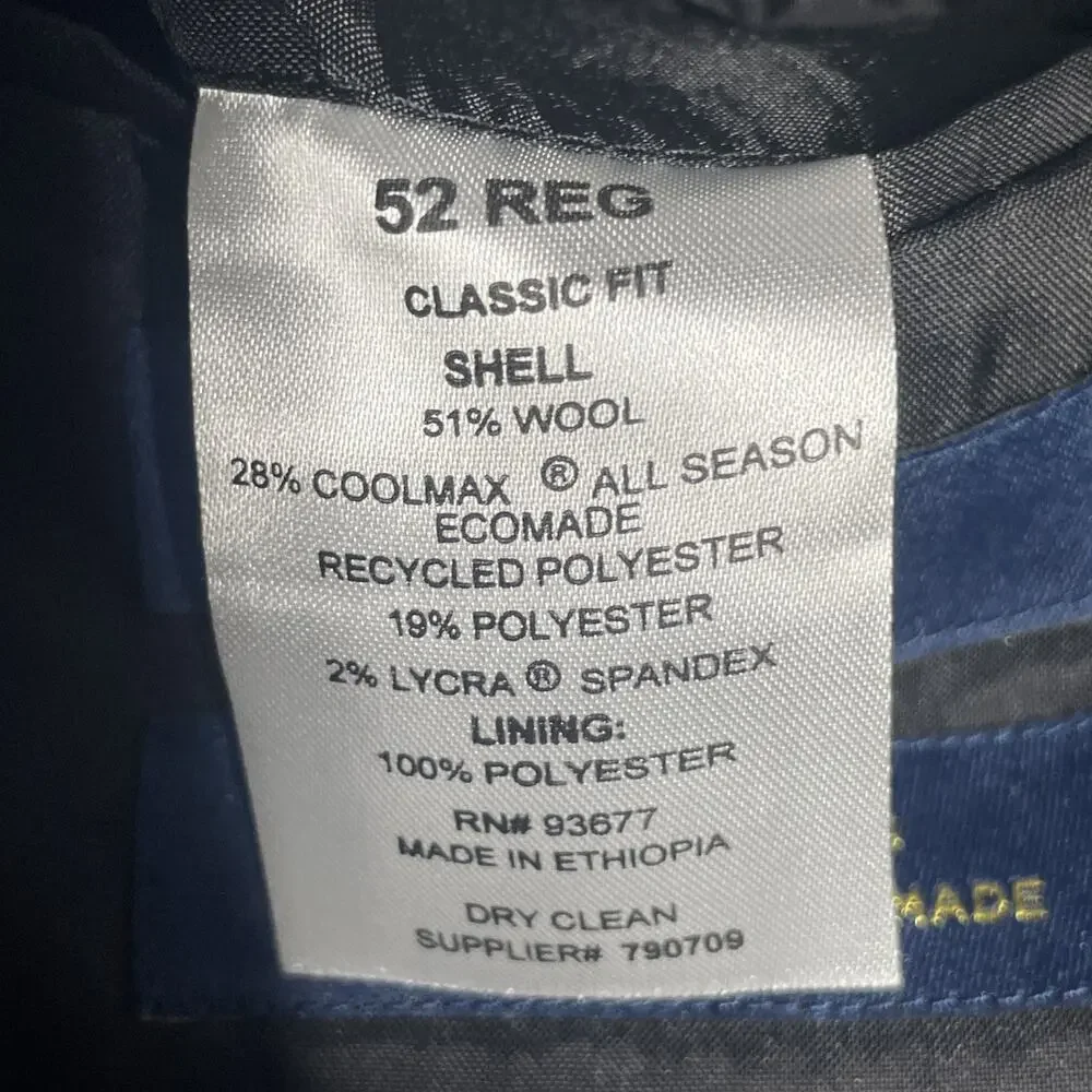 Stafford Men's Sport Coat Blazer Two Button Black Coolmax All Season Classic 52R